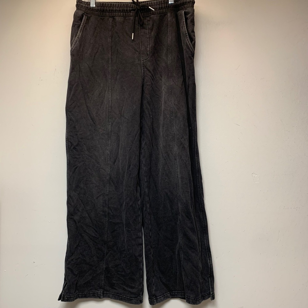 Halara Wide Leg Sweatpants Womens XL Black Excellent Pintuck Drawstring 14651